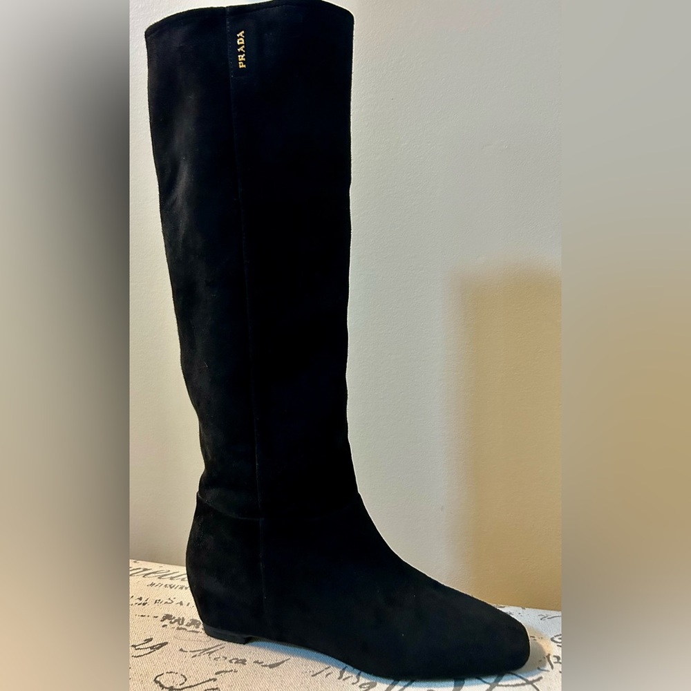 Prada Black Over the Knee Boots Sleek Suede Design
